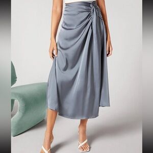 Gray Satin midi wrap Skirt